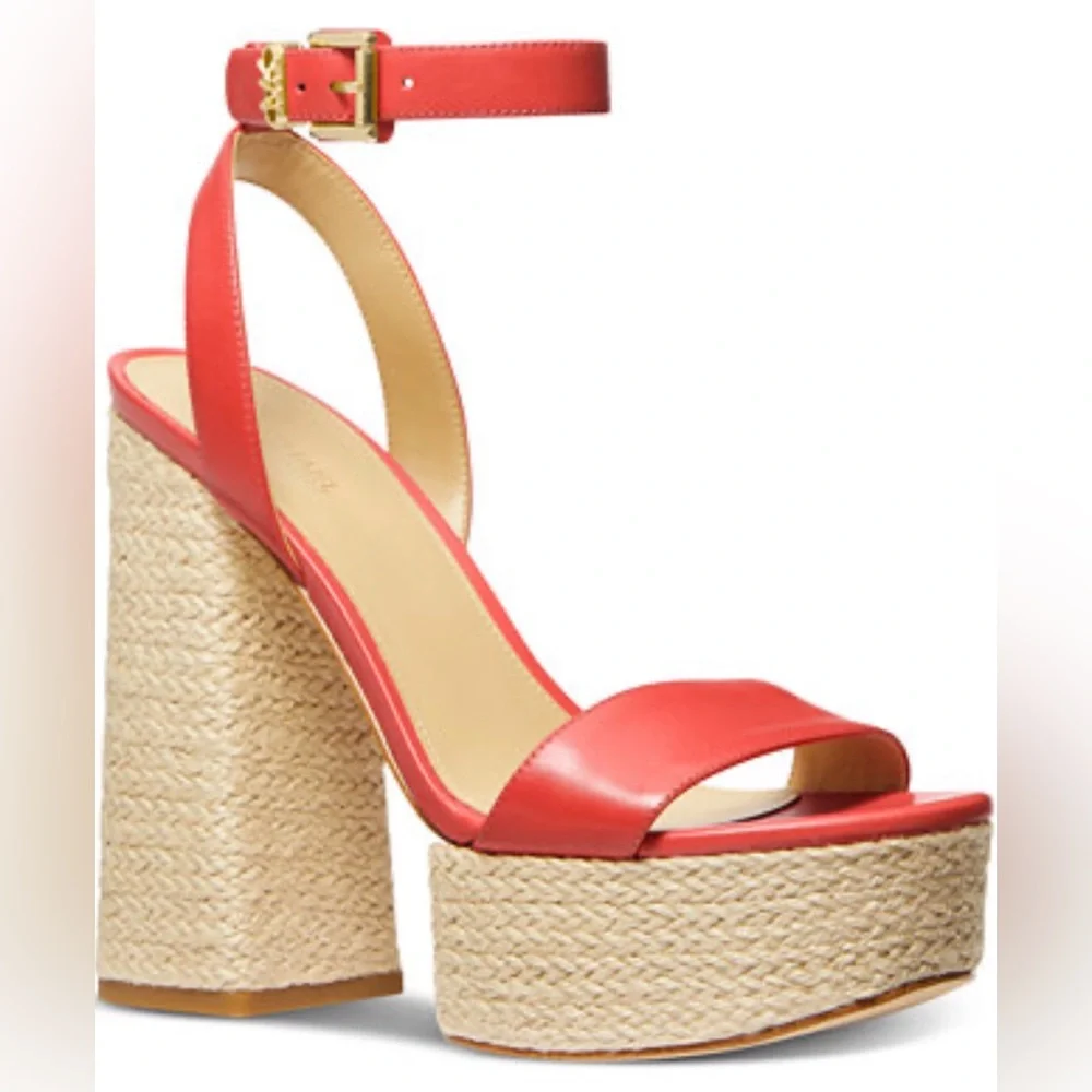 Michael Kors Ashton Spiced Coral Leather Platform Sandals (NIB)